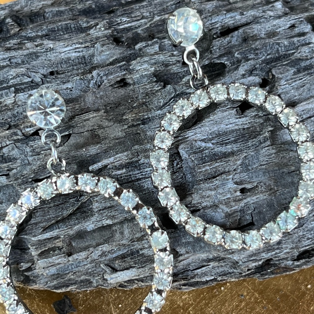 Dangle Drop Hoop Earrings Rhinestone - Picture 2 of 6